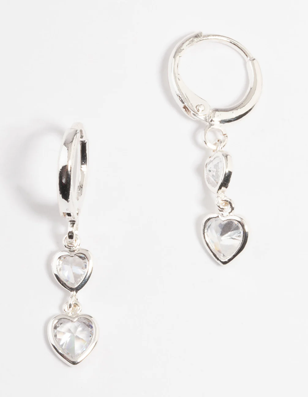 Silver Two Heart Drop Huggie Earrings - Image 5