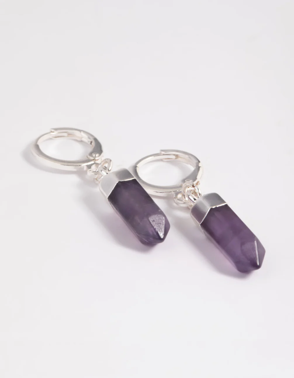 Purple Amethyst Shard Huggie-Hoop Earrings - Image 3