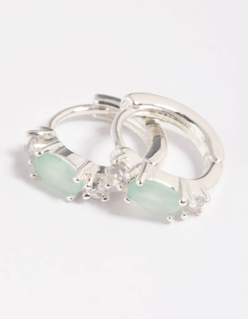 Green Amazonite & Diamante Huggie Hoop Earrings - Image 2