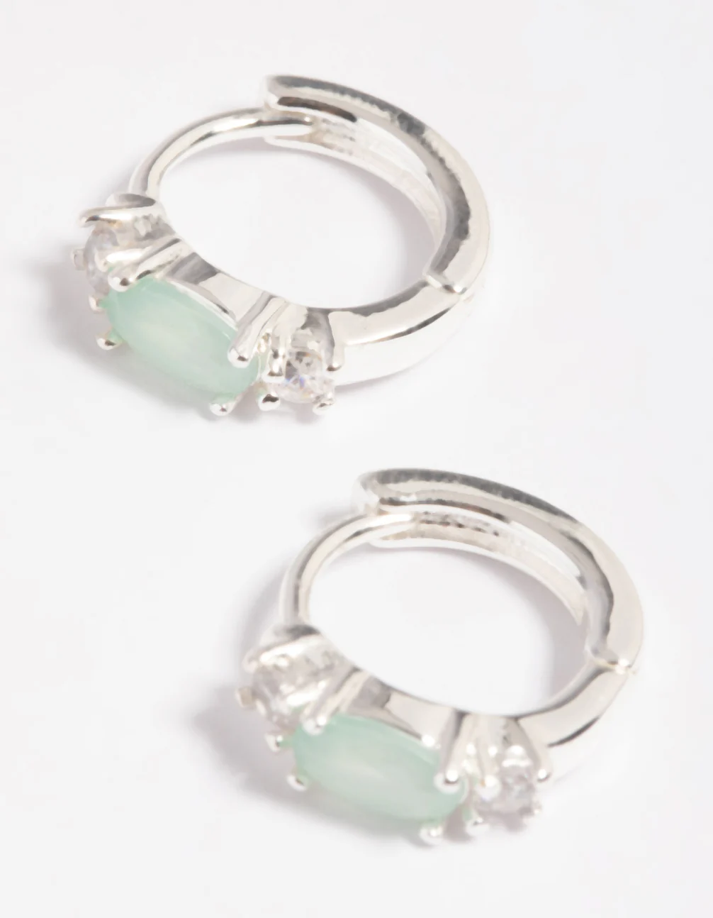 Green Amazonite & Diamante Huggie Hoop Earrings - Image 4