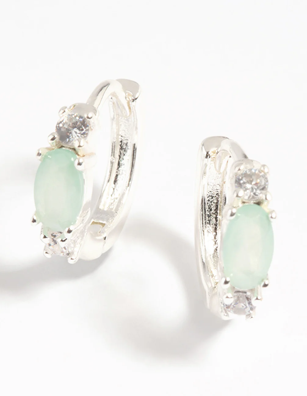 Green Amazonite & Diamante Huggie Hoop Earrings - Image 5