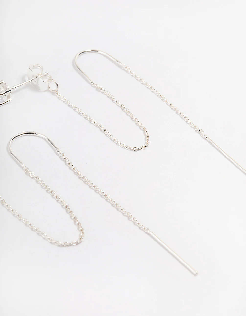 Silver Diamante Chain Threader Drop Earrings - Image 3
