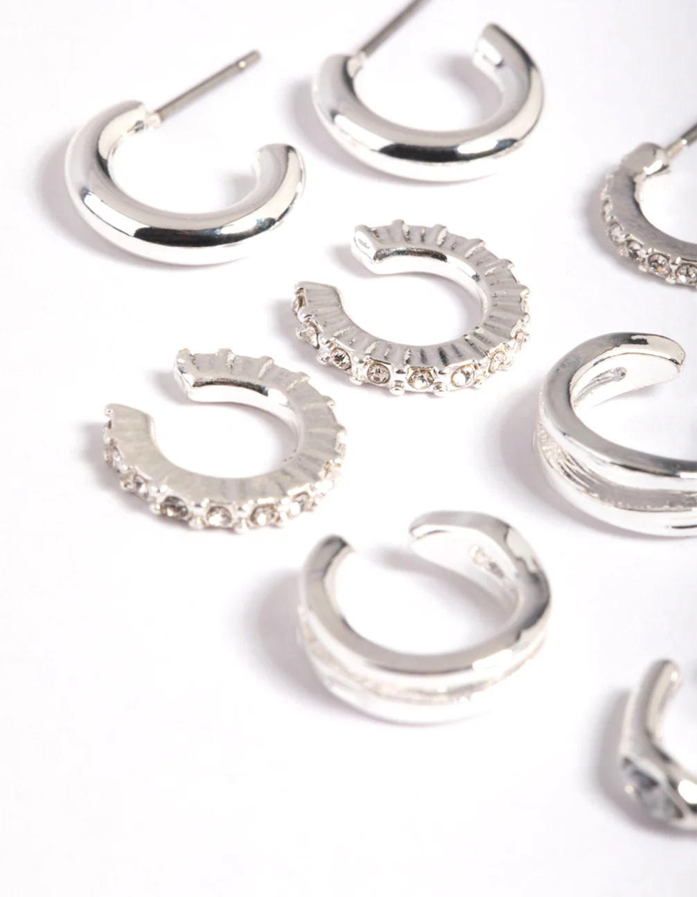 Silver Plated Diamante Hoops 5-Pack - Image 3