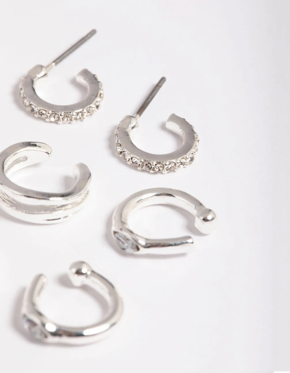 Silver Plated Diamante Hoops 5-Pack - Image 4
