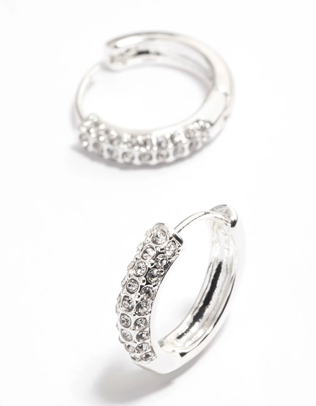 Silver Diamante Thick Huggie Earrings - Image 2