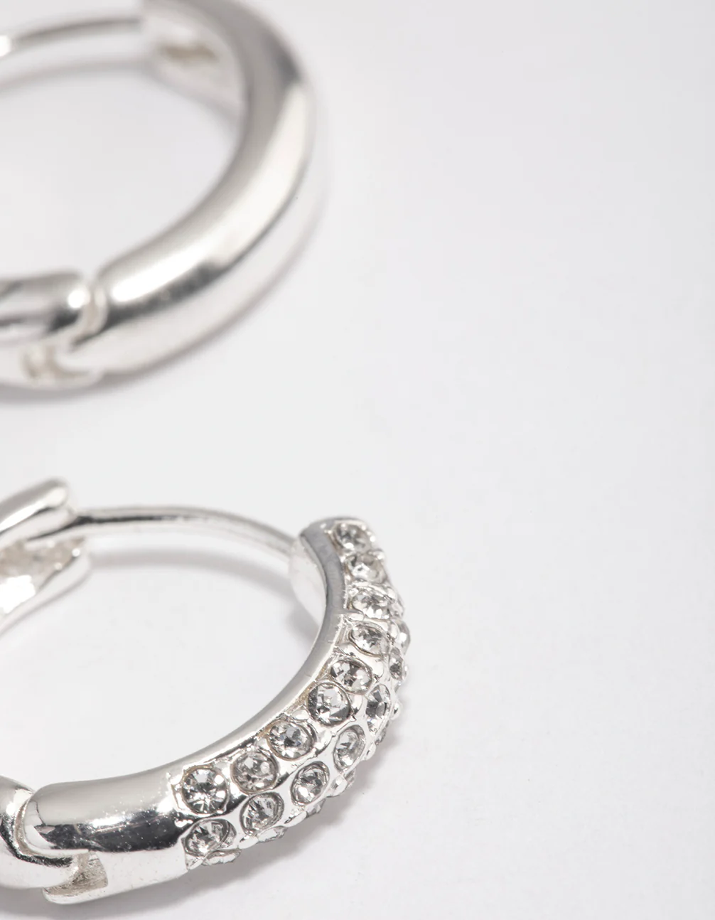Silver Diamante Thick Huggie Earrings - Image 3