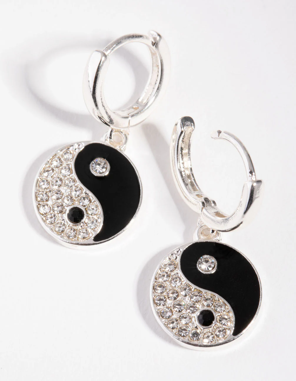 Silver Diamante Yin & Yang Huggie Earrings - Image 2