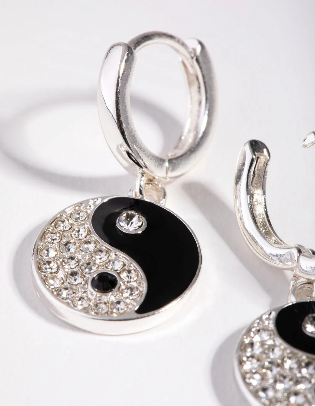 Silver Diamante Yin & Yang Huggie Earrings - Image 3