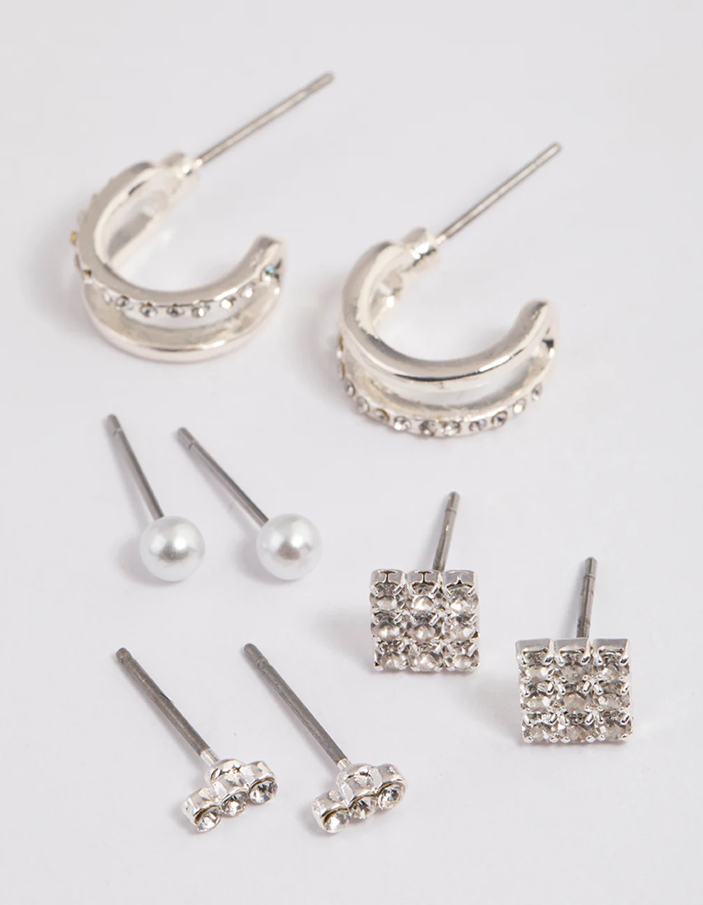 Silver Dainty Diamante Stud Earrings 4-Pack - Image 2