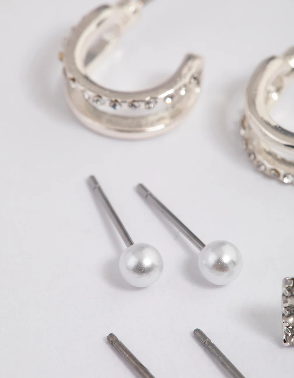 Silver Dainty Diamante Stud Earrings 4-Pack - Image 3