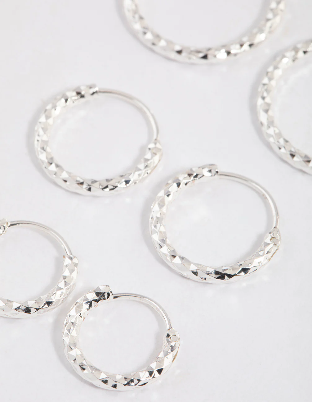 Silver Graduated Textured Hoop Earrings Pack - Image 2