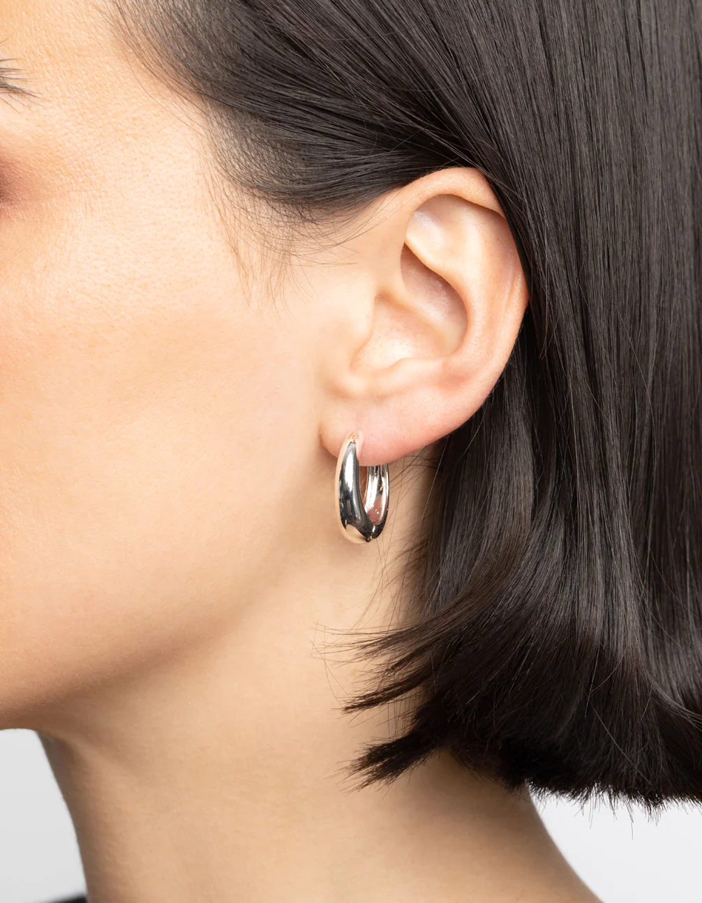 Silver Large Huggie Hoop Earrings - Image 2