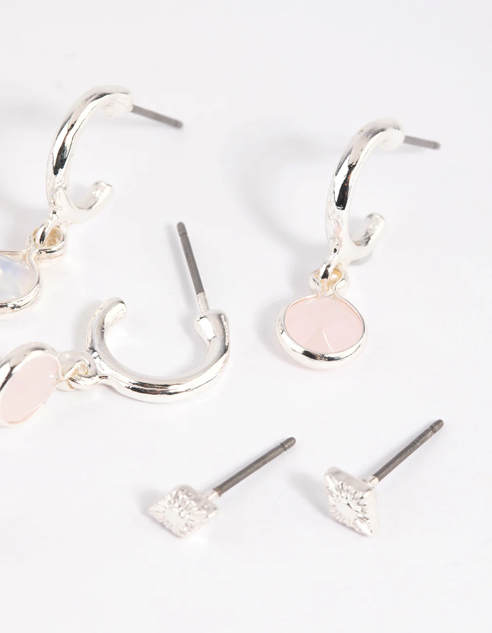 Silver Semi-Precious Stone Hoop Earrings - Image 3