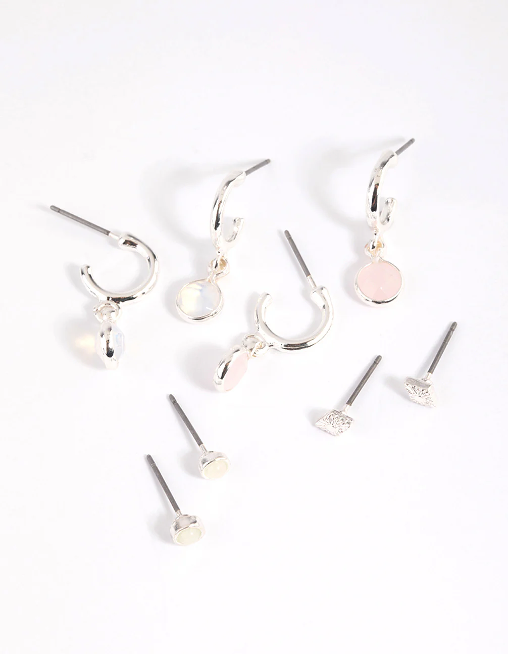 Silver Semi-Precious Stone Hoop Earrings - Image 4