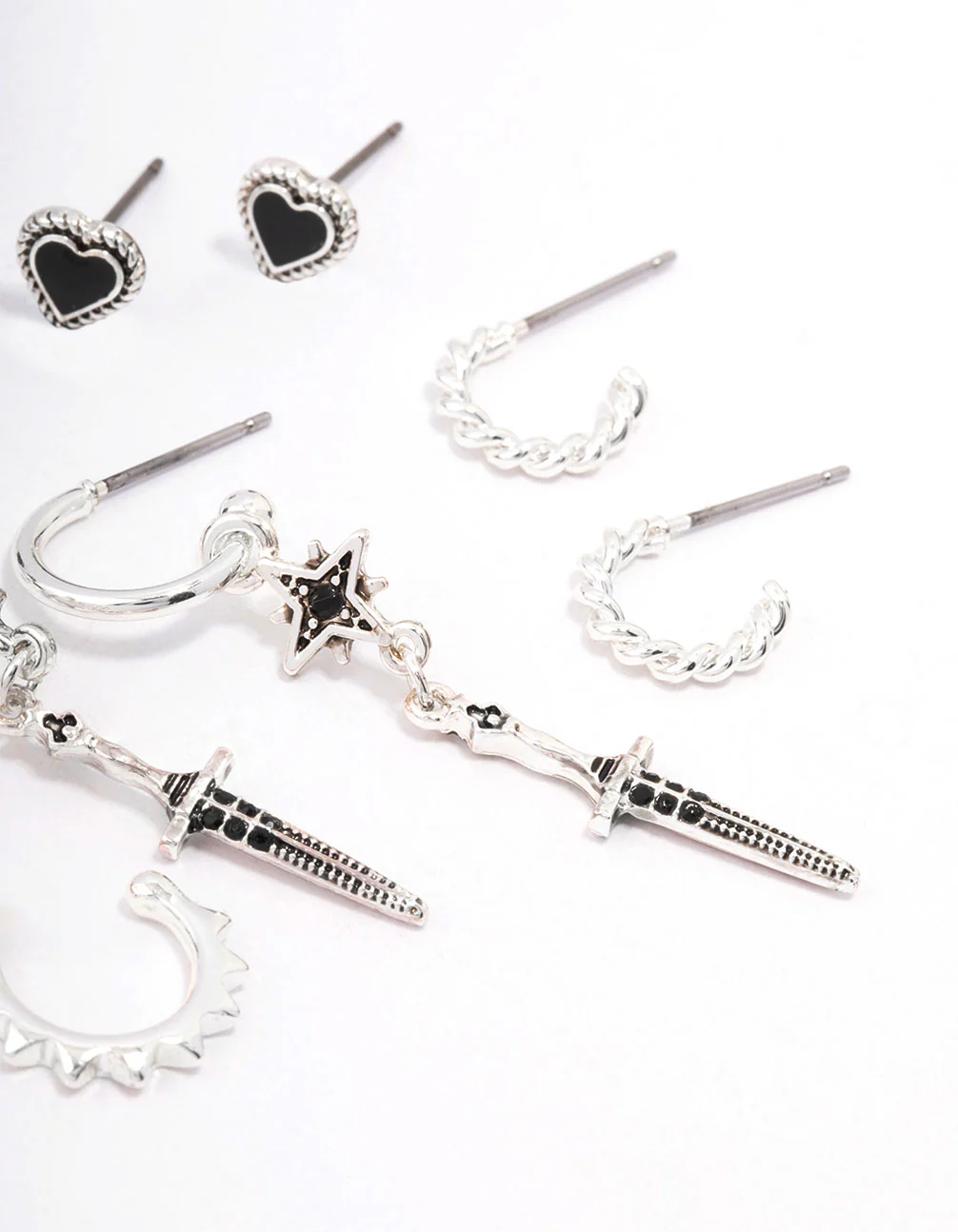 Silver Mixed Heart & Rose Earring 5-Pack - Image 3