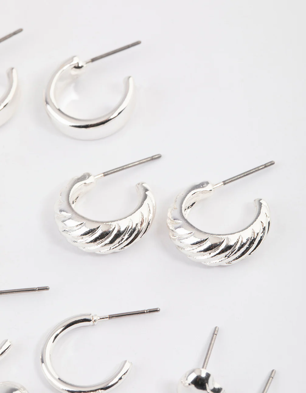 Silver Puffy Heart & Hoop Earrings 4-Pack - Image 3