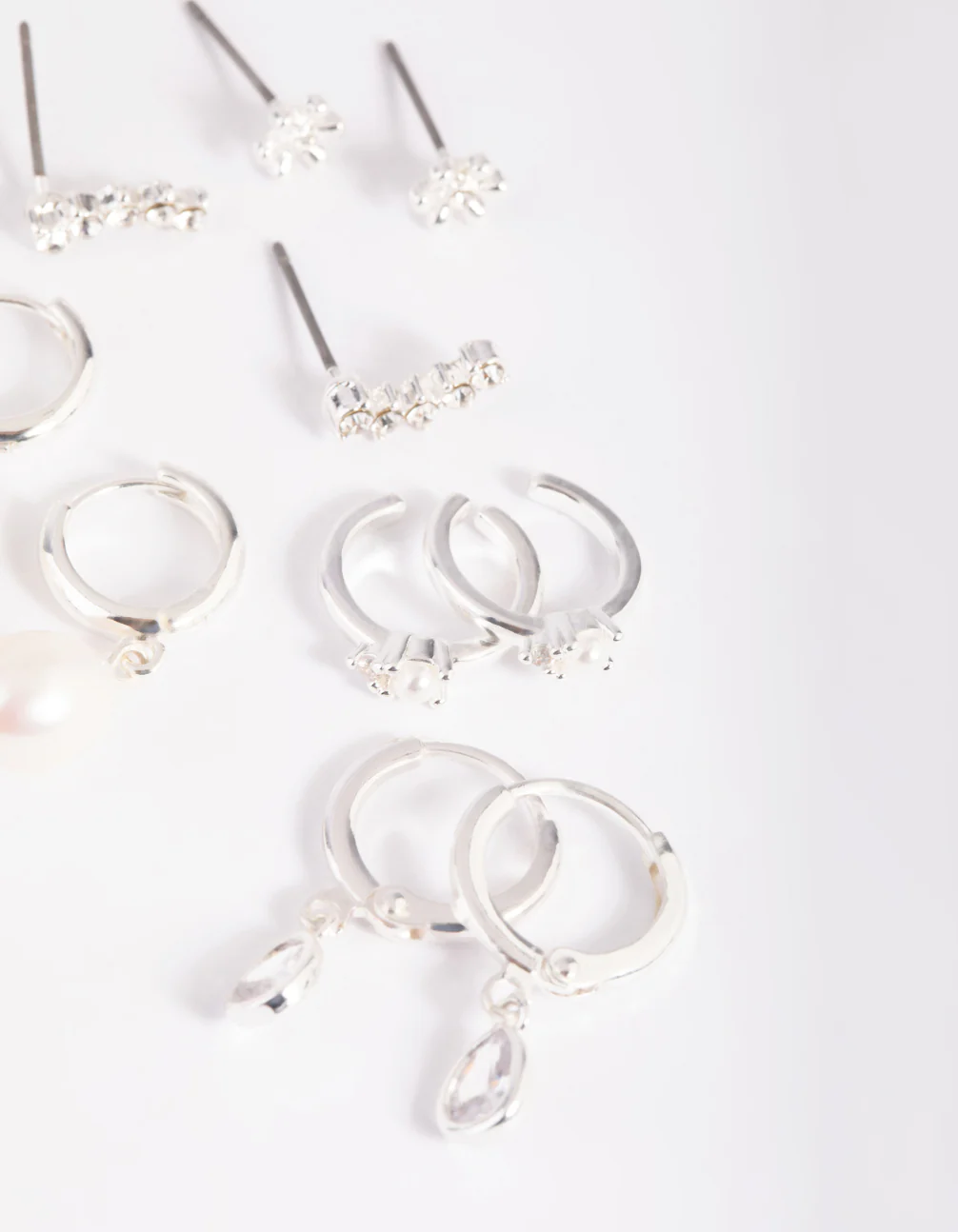 Silver Diamante & Freshwater Pearl Huggie Hoop Earrings - Image 3