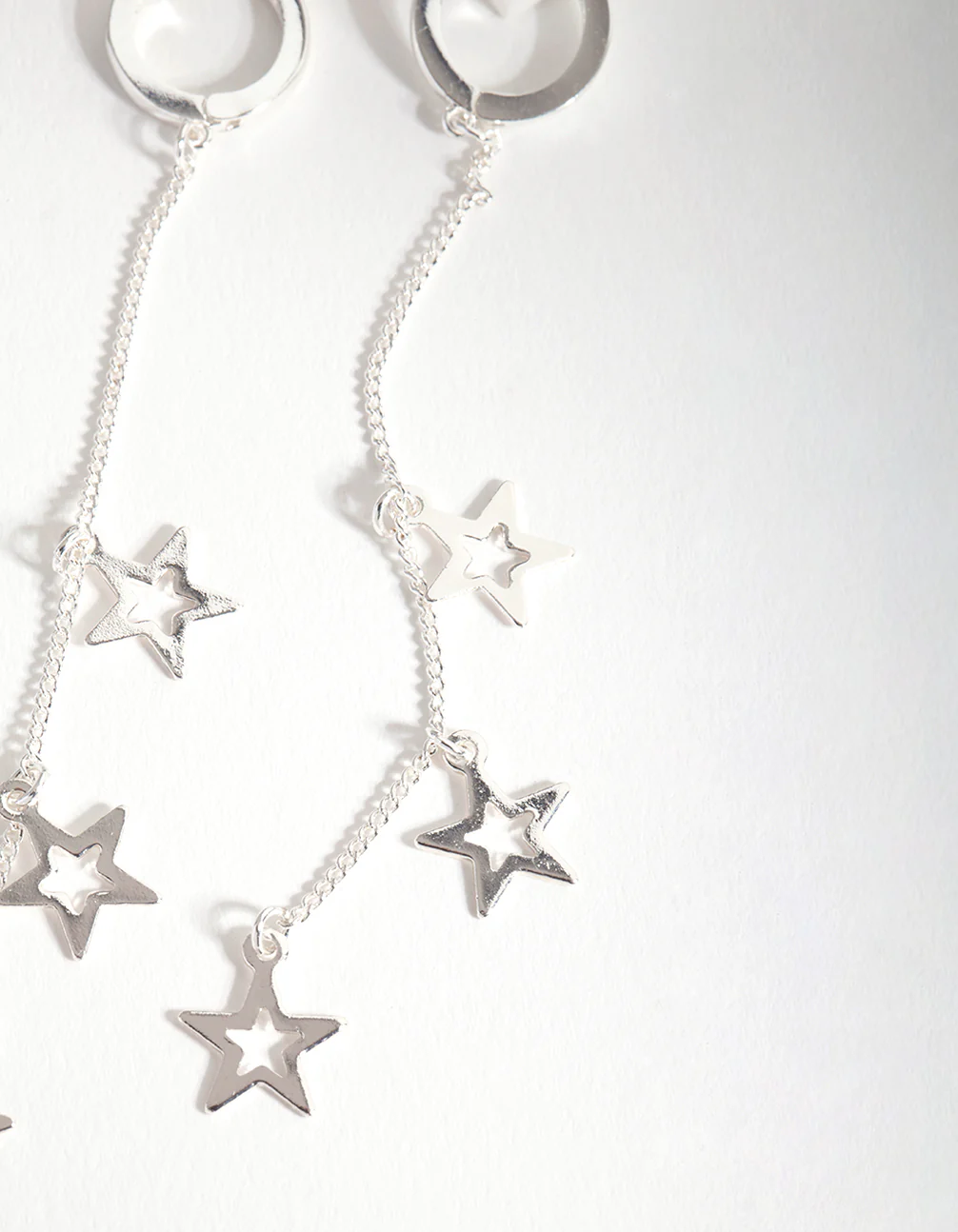 Silver Star Chain Earrings - Image 2