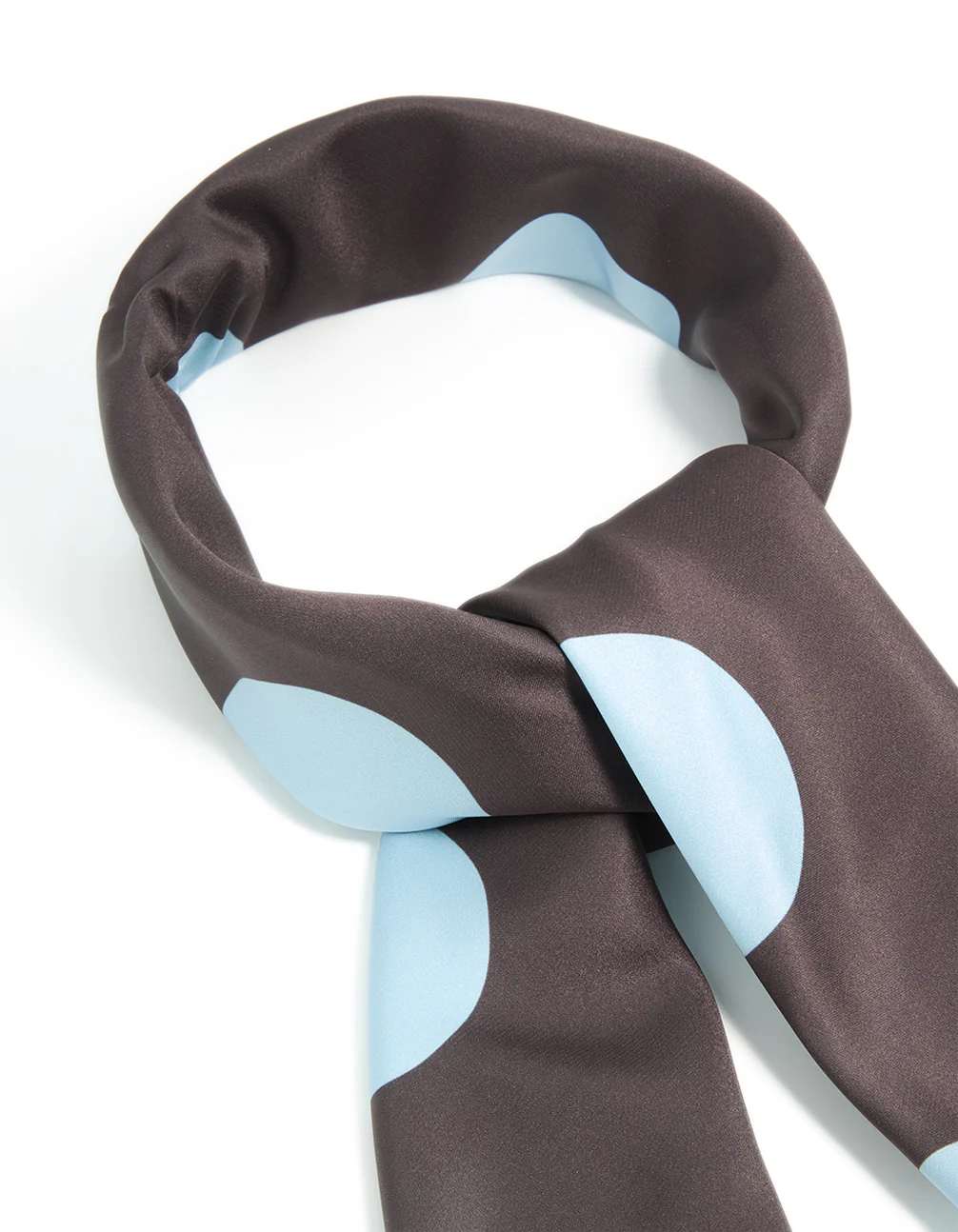 Chocolate Brown Large Pale Blue Polka Dot Fabric Scarf - Image 2