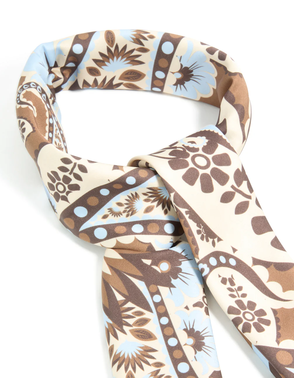 Chocolate Brown Pale Blue & White Floral Paisley Fabric Scarf - Image 2