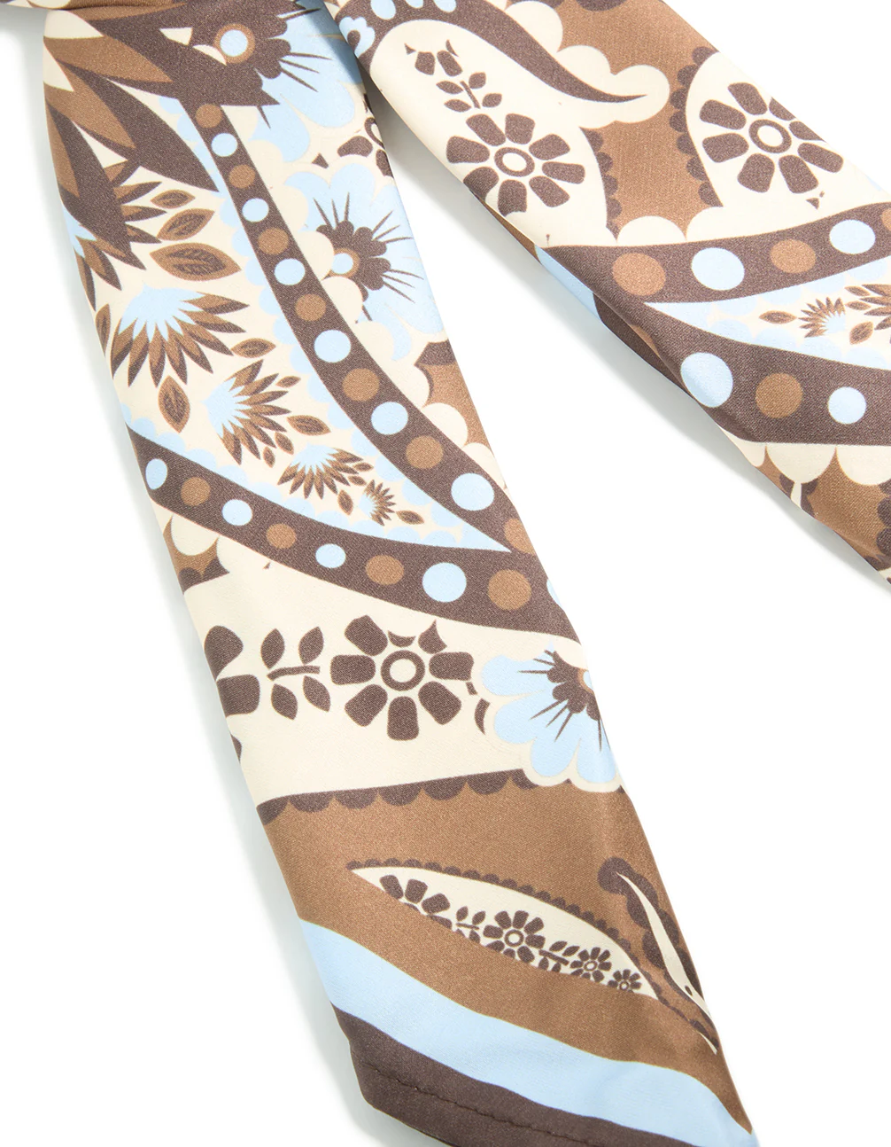 Chocolate Brown Pale Blue & White Floral Paisley Fabric Scarf - Image 3