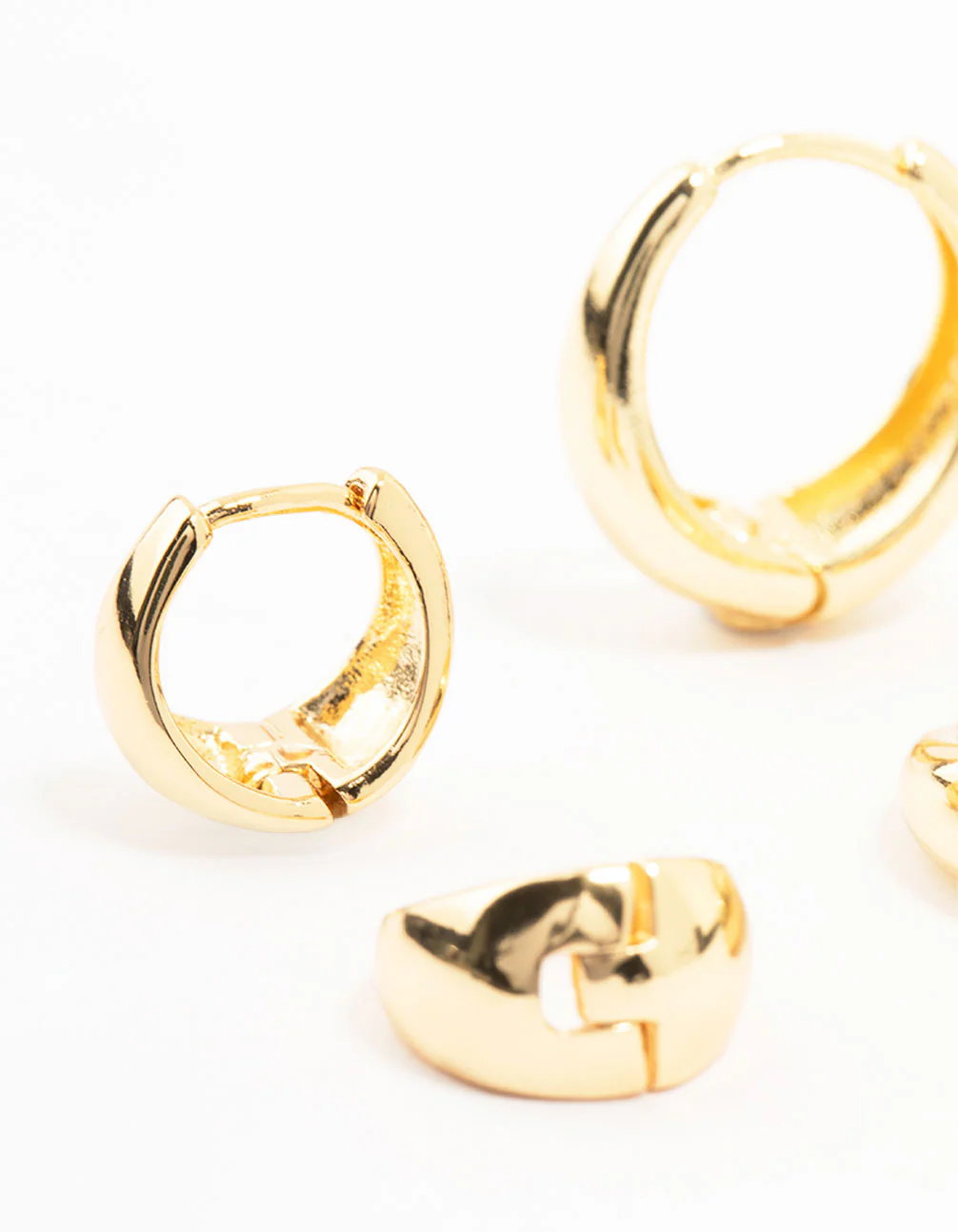 Classic Gold Plated Brass Chunky Hoop Earrings 3-Pack - Image 2