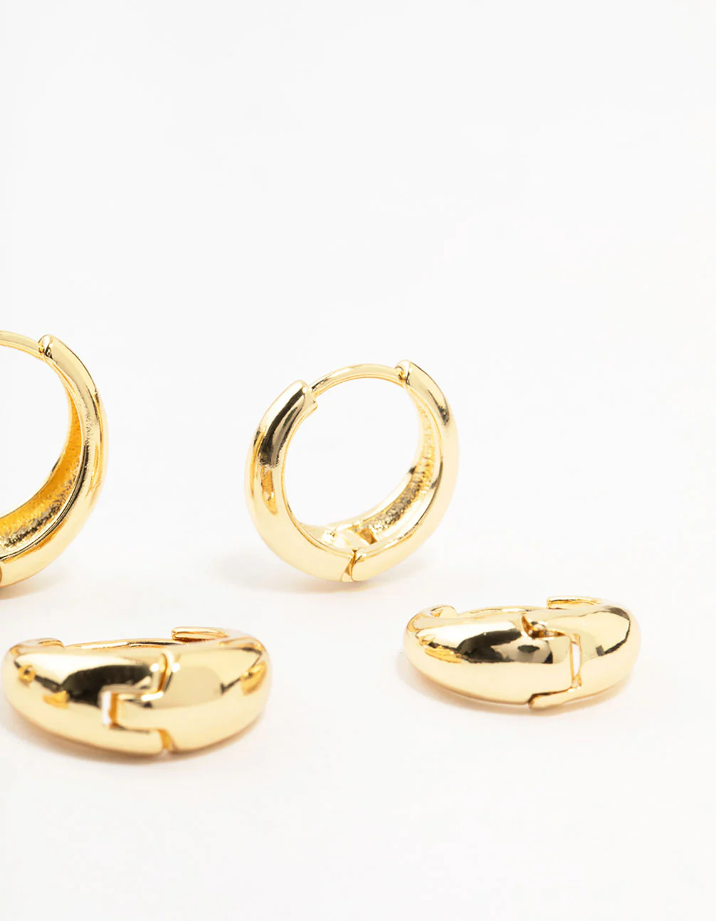 Classic Gold Plated Brass Chunky Hoop Earrings 3-Pack - Image 3