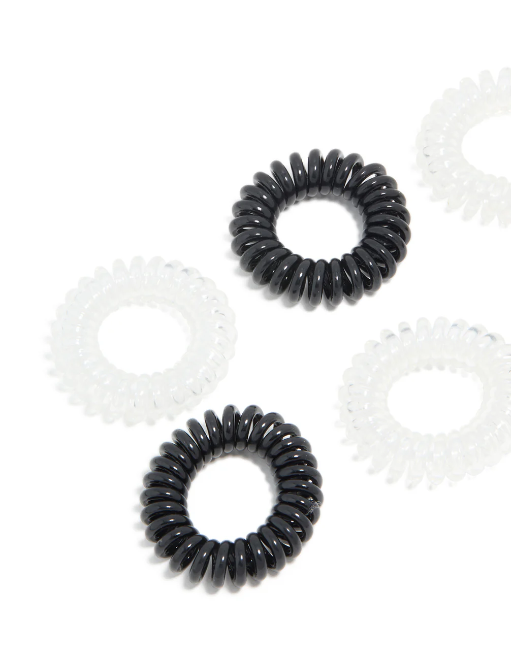 Clear & Black Spiral Stretchy Hair Ties 6-Pack - Image 2