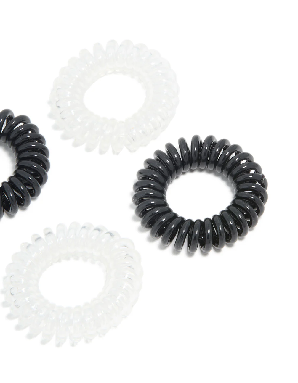 Clear & Black Spiral Stretchy Hair Ties 6-Pack - Image 3