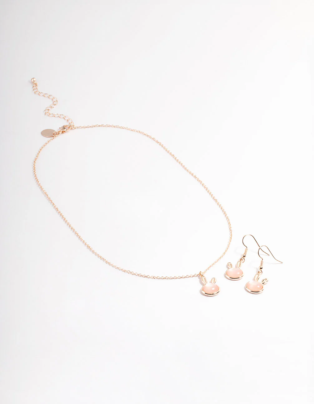 Rose Gold Blush Bunny Necklace & Drop Earrings Set - Image 2