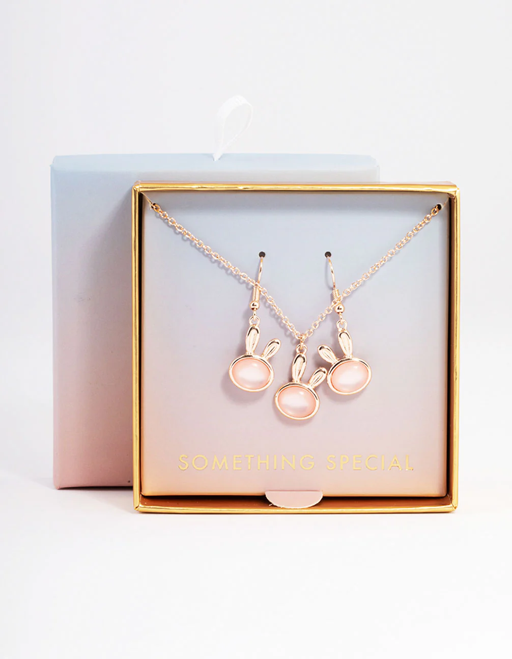 Rose Gold Blush Bunny Necklace & Drop Earrings Set - Image 3
