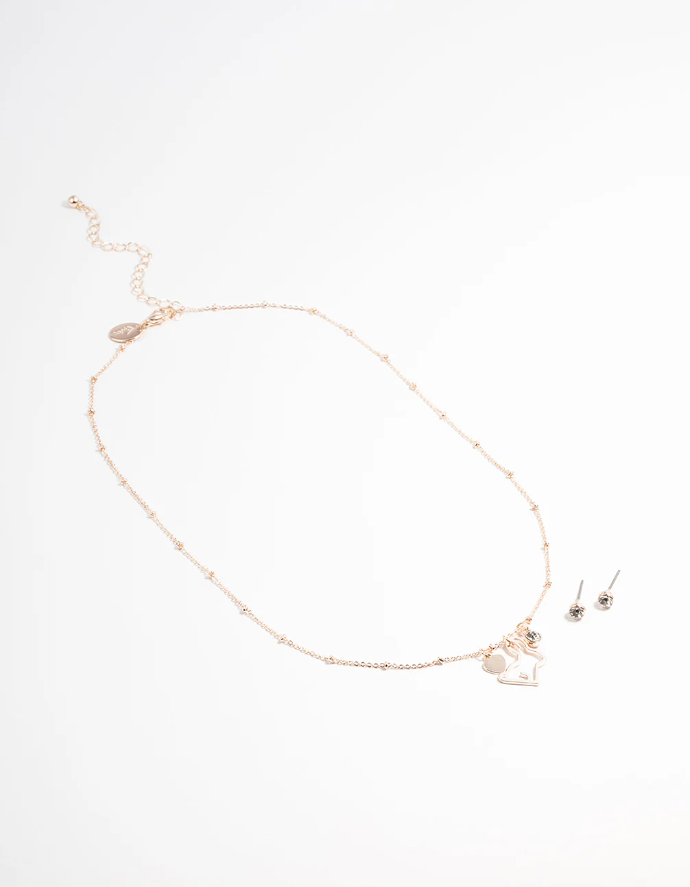Rose Gold Bunny Diamante Necklace & Stud Earrings - Image 2
