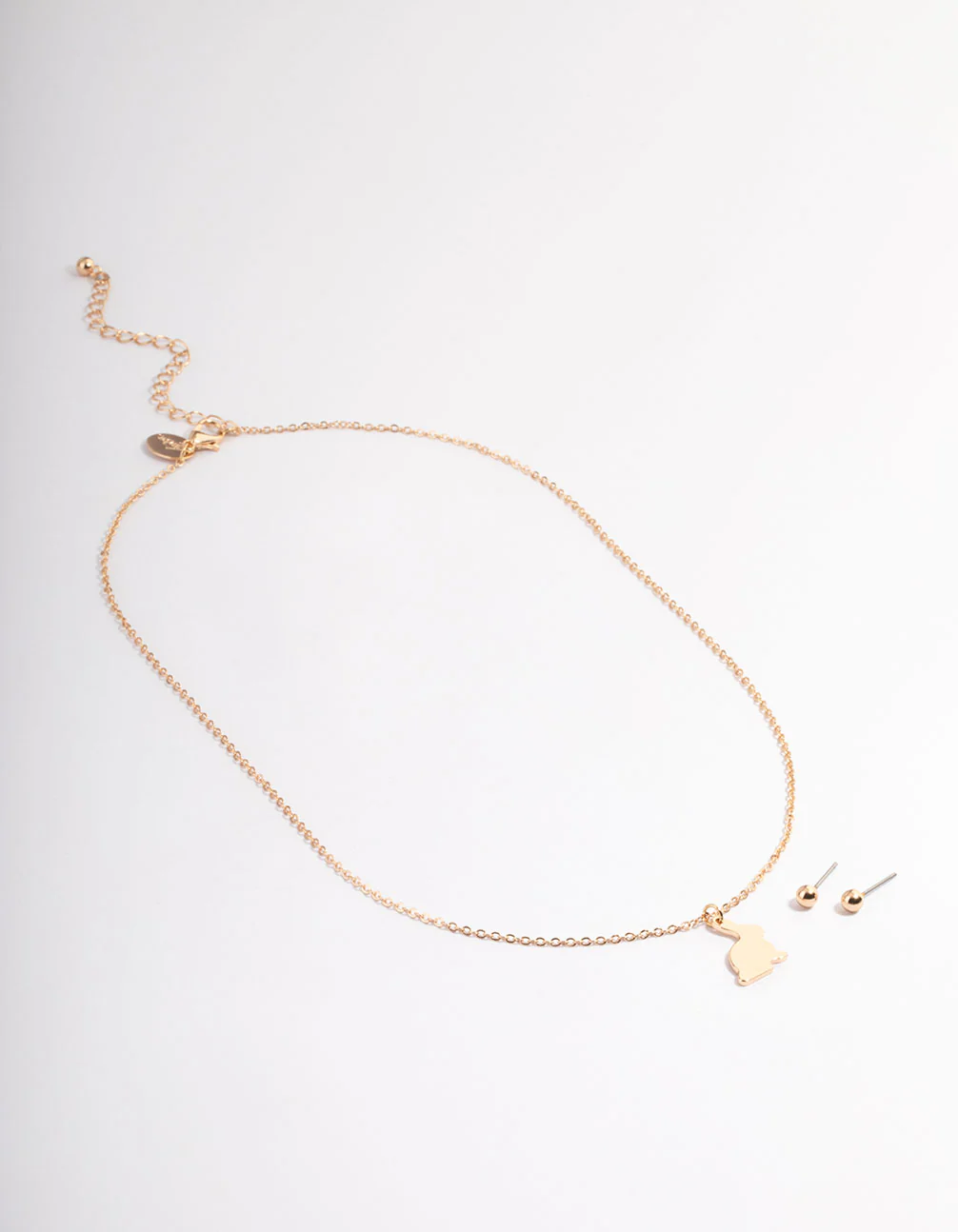 Gold Bunny Pendant Necklace & Stud Earrings Set - Image 2