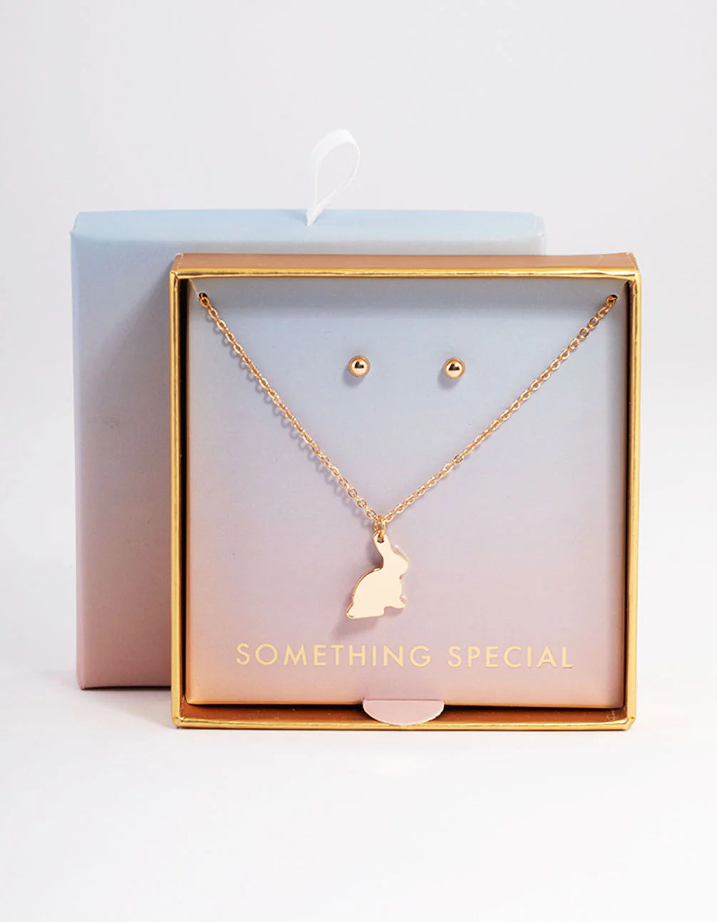 Gold Bunny Pendant Necklace & Stud Earrings Set - Image 3