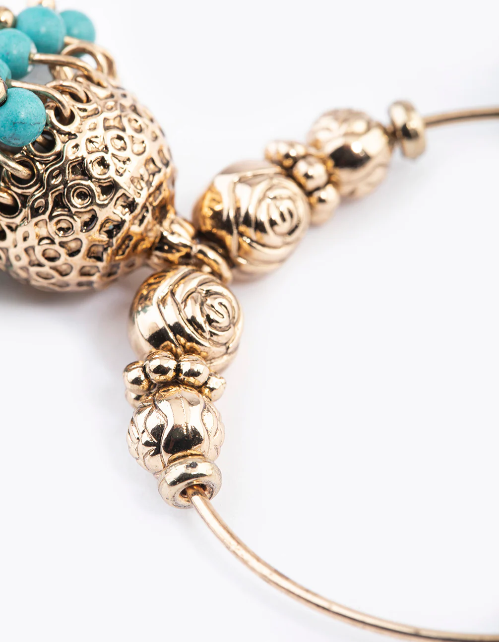 Antique Gold Blue Bead Hoop Jhumka Earrings - Image 3