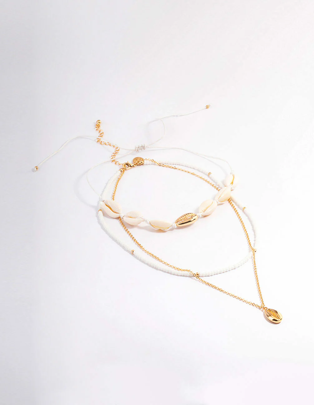 Gold Three Row Bead Shell Necklace - Image 2
