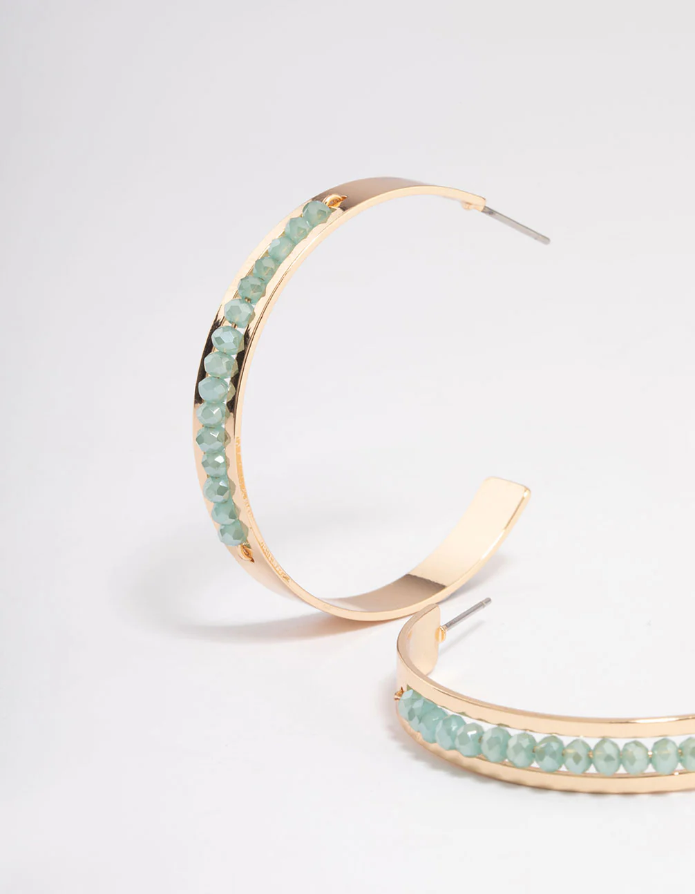 Gold Bead Centre Stripe Hoop Earrings - Image 2