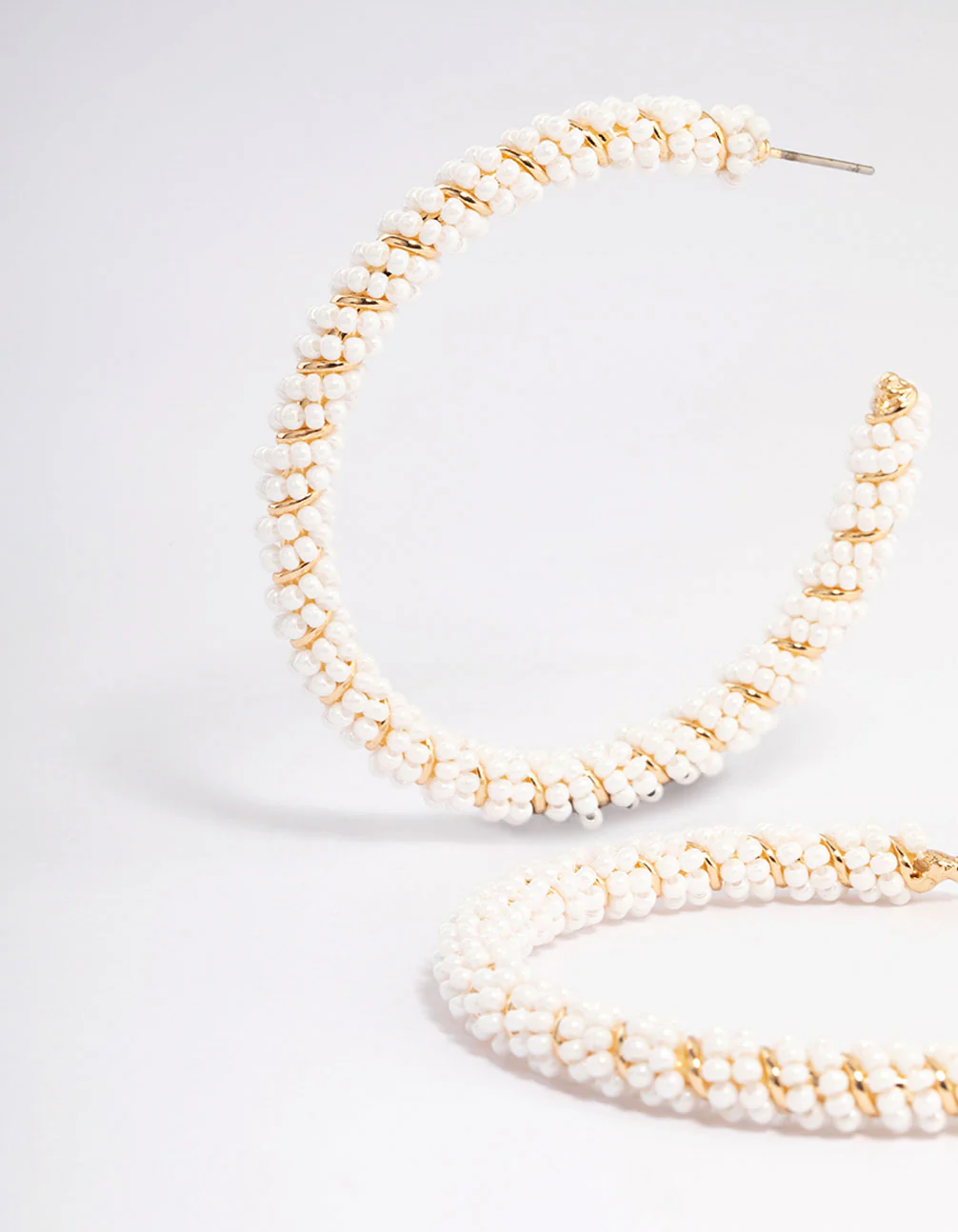Gold Big Pearly Twist Hoop Earrings - Image 2