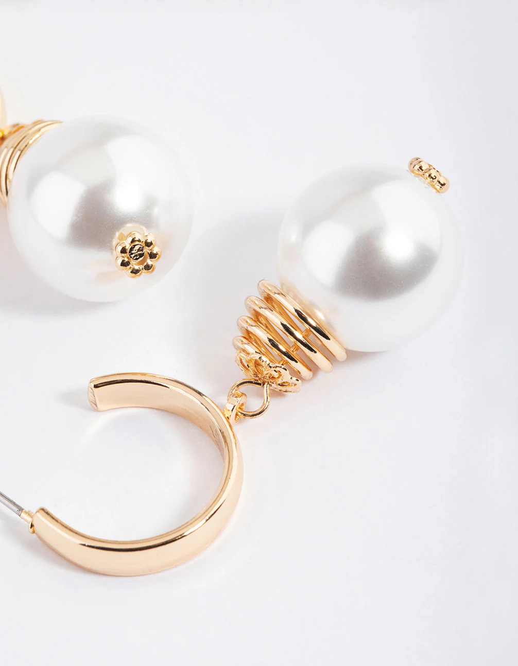 Gold Coil Pearl Hoop Earrings - Image 2