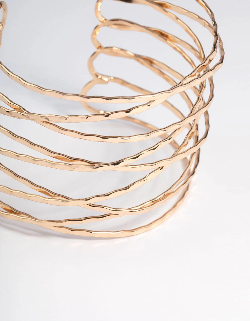 Gold Criss Cross Hammered Arm Cuff - Image 2