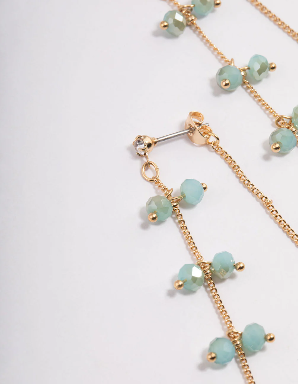 Gold Diamante Drop Bead Chain Earrings - Image 2
