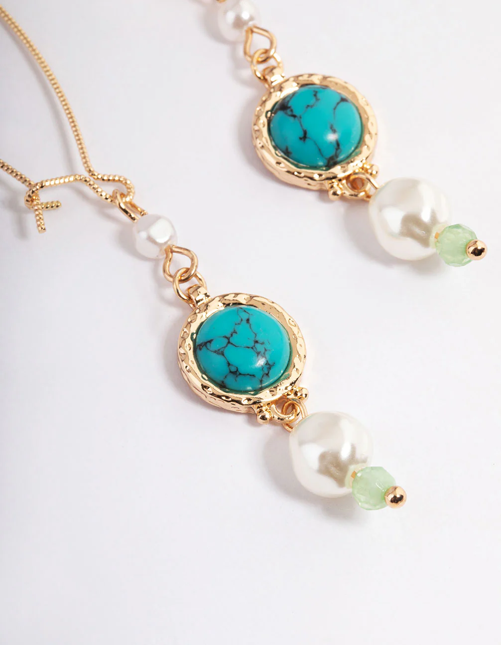 Gold Diamante Mixed Pearl Stone Earrings - Image 2