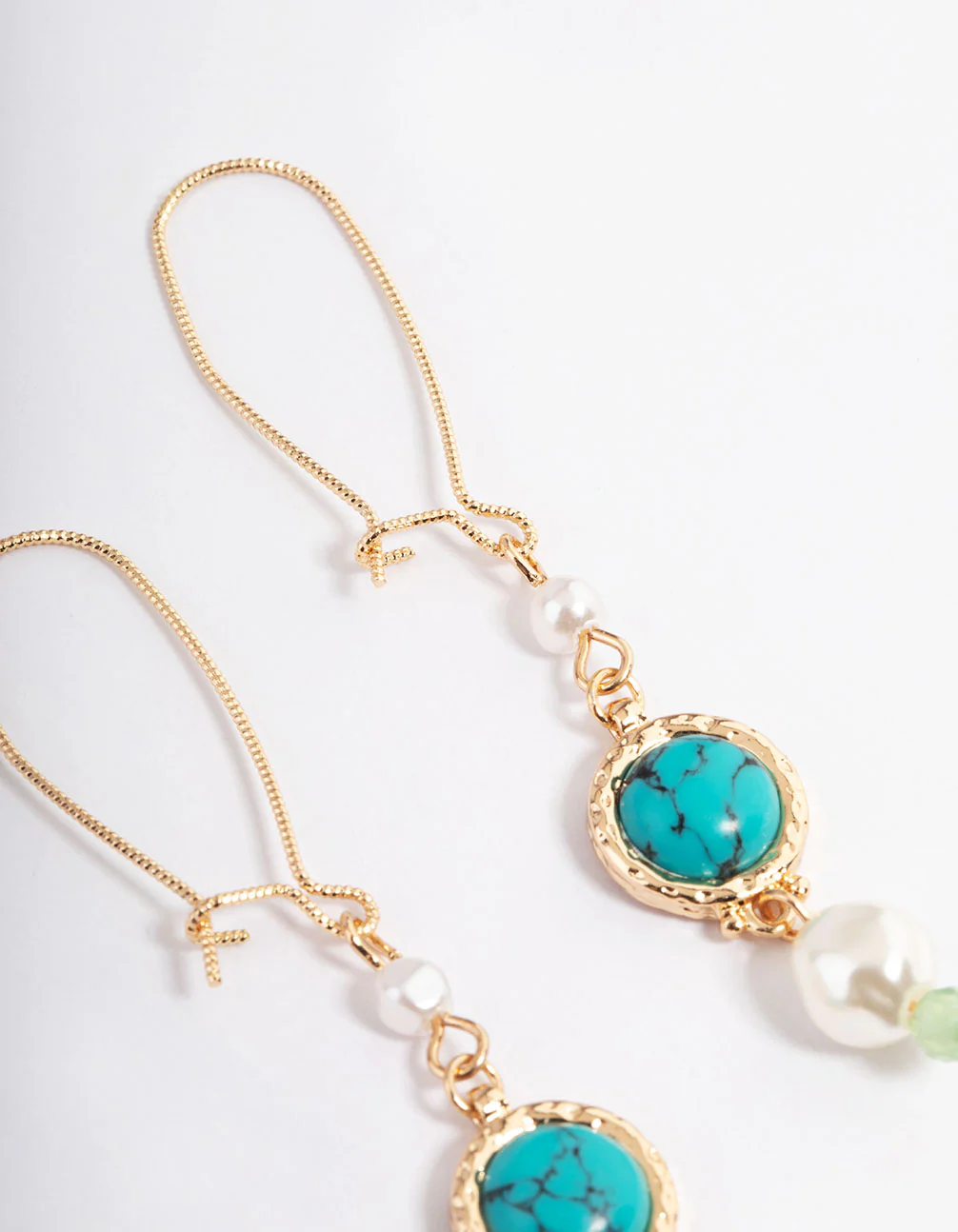 Gold Diamante Mixed Pearl Stone Earrings - Image 3