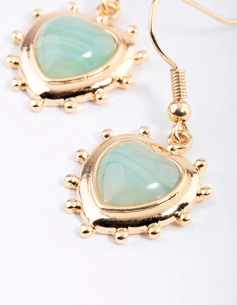 Gold Grunge Heart Stone Drop earrings - Image 3