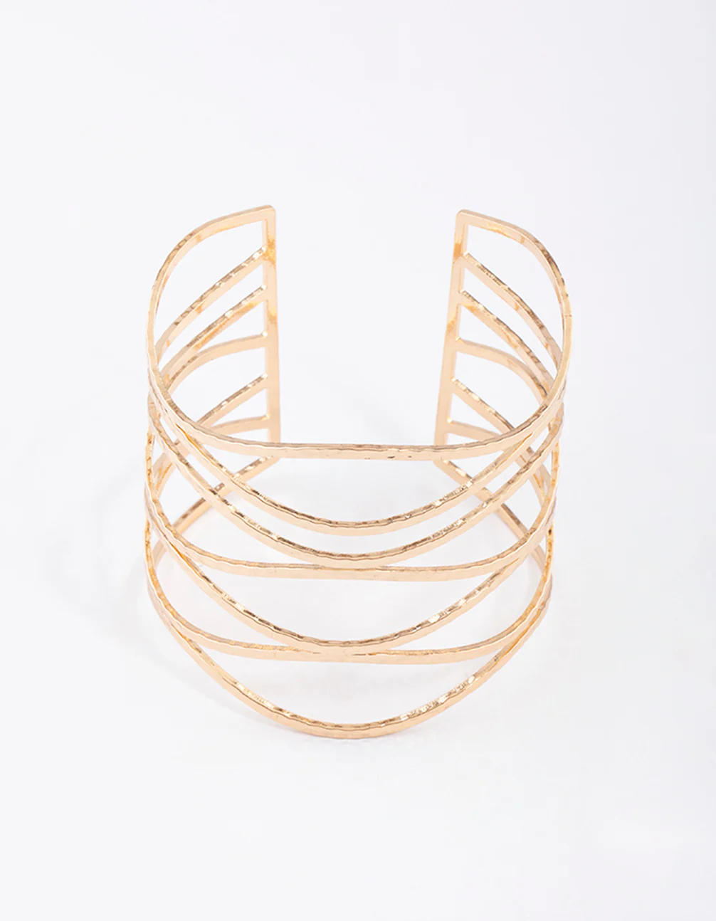 Gold Large Wavy Hammered Cuff Bangle - Image 2