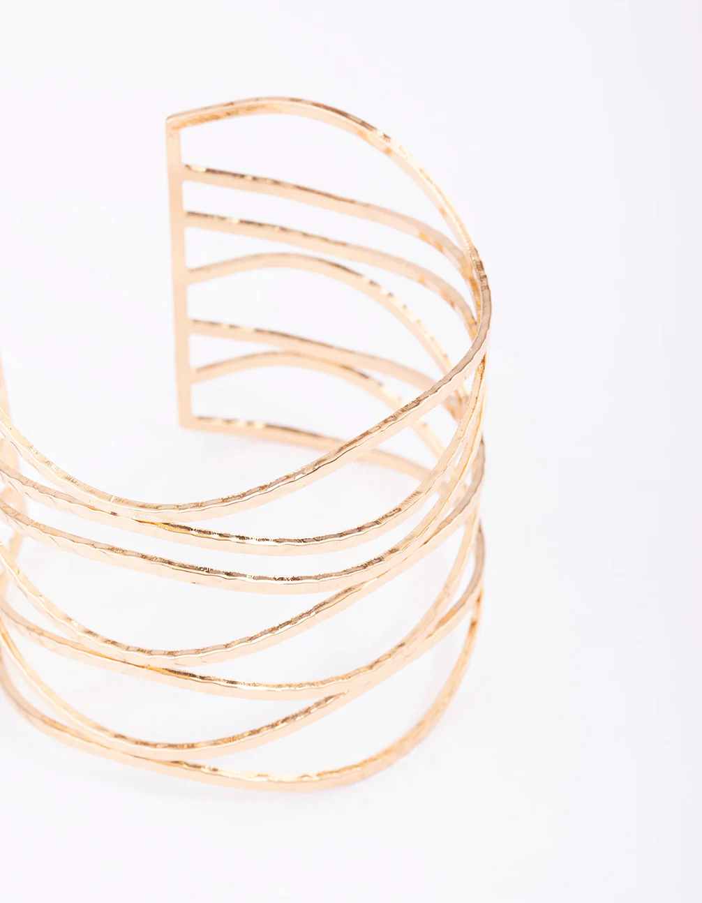 Gold Large Wavy Hammered Cuff Bangle - Image 3