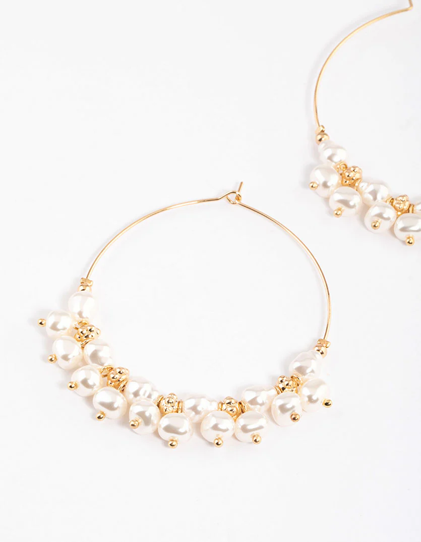 Gold Mega Pearly Mixed Hoop Earrings - Image 3