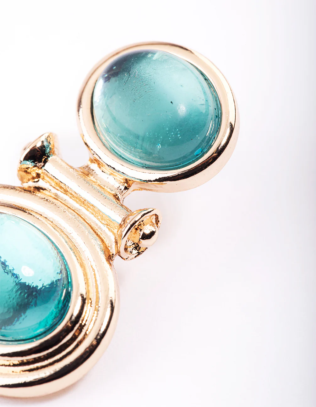 Gold Double Stone Turquoise Drop Earrings - Image 2