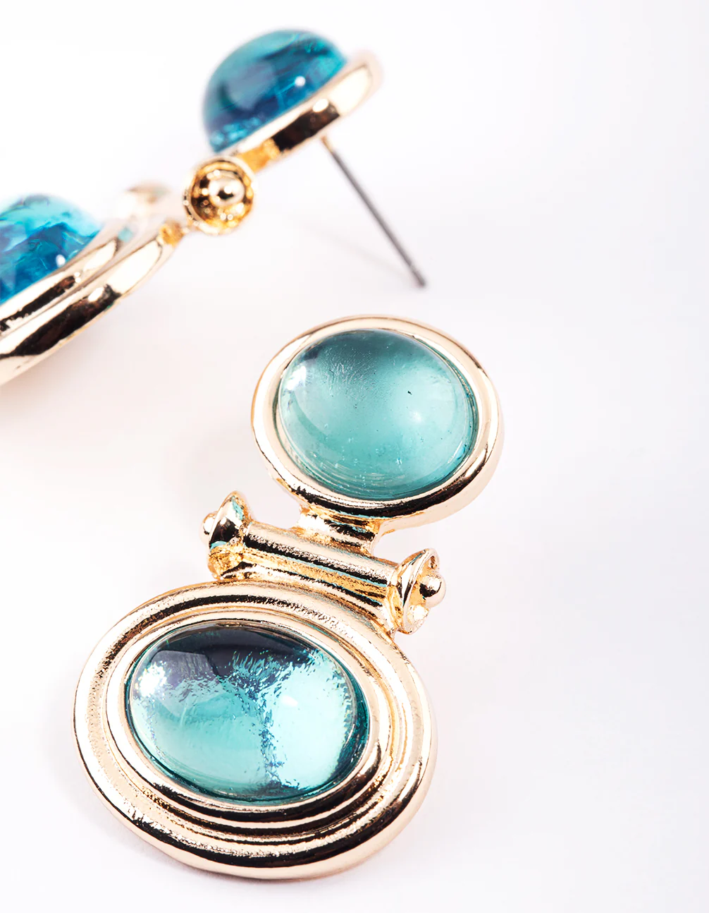 Gold Double Stone Turquoise Drop Earrings - Image 3