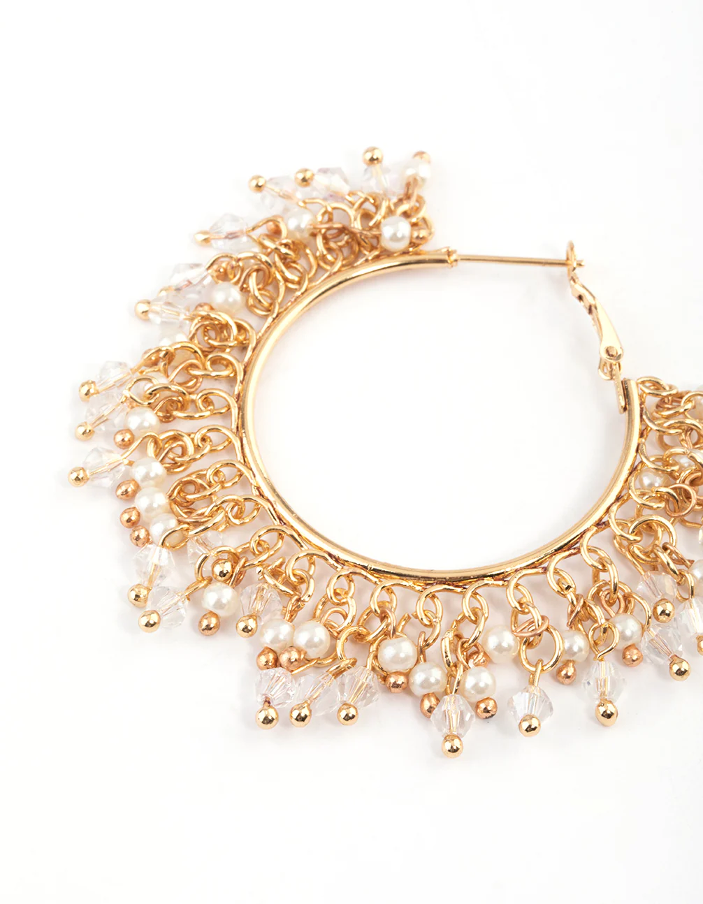 Gold Pearl Overlap Big Hoop Earrings - Image 2